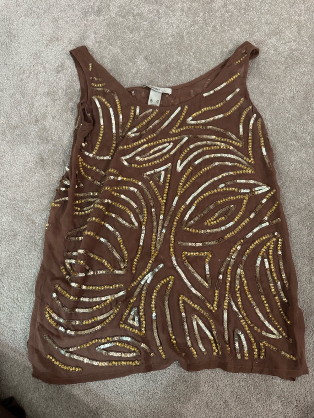 Laundry by Design Brown Sequin Embellished Top